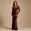 Women's Boat-Neck Long-Sleeve Fitted Column Floor-Length Maxi Dress