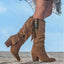 Women's Boho Fringe Knee-High Block-Heel Western Cowboy Boots