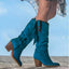 Women's Boho Fringe Knee-High Block-Heel Western Cowboy Boots