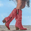 Women's Boho Fringe Knee-High Block-Heel Western Cowboy Boots