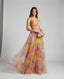 Women's Floral Print Tulle Strapless Maxi Dress