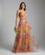 Women's Floral Print Tulle Strapless Maxi Dress
