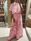Women's Floral Two Piece Top And Wide Leg Pants Set