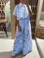 Women's Floral Two Piece Top And Wide Leg Pants Set