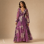 Women's Floral V-Neck Long-Sleeve Defined-Waist Flowy Maxi Dress
