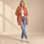 Women's Hooded Open-Front Longline with Ribbed Cuffs Cardigan