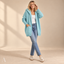 Women's Hooded Open-Front Longline with Ribbed Cuffs Cardigan
