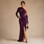 Women's One-Shoulder Ruched Long-Sleeve Draped Slit Maxi Dress