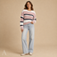 Women's Oversized Drop-Shoulder Striped Crew-Neck Pullover Sweater