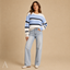 Women's Oversized Drop-Shoulder Striped Crew-Neck Pullover Sweater