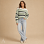 Women's Oversized Drop-Shoulder Striped Crew-Neck Pullover Sweater