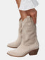 Women's Perforated Knee-High Side-Zip Block-Heel Western Boots