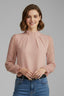 Women's Pleated Mock Neck Neckline Sheer Sleeve Blouse