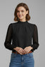 Women's Pleated Mock Neck Neckline Sheer Sleeve Blouse