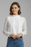 Women's Pleated Mock Neck Neckline Sheer Sleeve Blouse