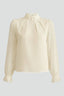 Women's Pleated Mock Neck Neckline Sheer Sleeve Blouse