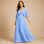 Women's Pleated V-Neck Cape-Sleeve Empire-Waist Flowy Maxi Dress