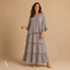 Women's Relaxed Round-Neck Flutter-Sleeve Tiered Ruffle Maxi Dress