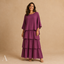 Women's Relaxed Round-Neck Flutter-Sleeve Tiered Ruffle Maxi Dress