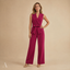 Women's Sleeveless V-Neck Lapel Tie-Waist Wide-Leg Jumpsuit