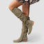 Women's Slouchy Knee-High Round-Toe Side-Zip Low-Heel Boots