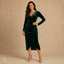 Women's V-Neck Long-Sleeve Ruched-Waist Wrap-Front Midi Dress