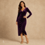 Women's V-Neck Long-Sleeve Ruched-Waist Wrap-Front Midi Dress