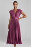 Women's Wedding Guest Belted Pleated V-Neck Maxi Dress