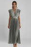 Women's Wedding Guest Belted Pleated V-Neck Maxi Dress