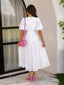 Women's Wedding Guest Puff Sleeve V-Neck Midi Dress