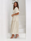 Women's Wedding Guest Puff Sleeve V-Neck Midi Dress