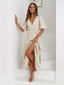 Women's Wedding Guest Puff Sleeve V-Neck Midi Dress