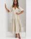 Women's Wedding Guest Puff Sleeve V-Neck Midi Dress