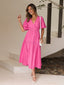 Women's Wedding Guest Puff Sleeve V-Neck Midi Dress