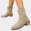 Women's Western-Stitch Round-Toe Low-Heel Mid-Calf Cowboy Boots
