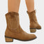 Women's Western-Stitch Round-Toe Low-Heel Mid-Calf Cowboy Boots