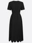 Women's Chic Black Scalloped Neckline Midi Dress