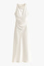 Women's Fitted White Sleeveless Cowl Neck Ruched Midi Dress