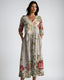 Women's Floral Boho Summer V-Neck Long Sleeve Flowy Maxi Dress