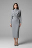 Women's Wedding Guest Fitted Mock Neck Long Sleeve Midi Dress