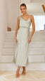Women's Draped Cowl Neck Midi Wedding Guest Dress
