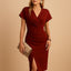 Women's V-Neck Side Slit Wrap Front Midi Dress