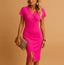 Women's V-Neck Side Slit Wrap Front Midi Dress