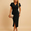Women's V-Neck Side Slit Wrap Front Midi Dress