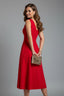 Women's Wedding Guest A-Line V-Neck Sleeveless Fitted Midi Dress