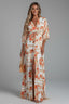 Women's Boho Printed Kaftan V-Neck Tie Waist Flowy Maxi Dress