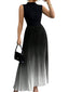 Women's Wedding Guest Ombre Pleated Sleeveless Midi Dress