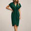 Women's Wedding Guest V-Neck Wrap Slit Midi Dress